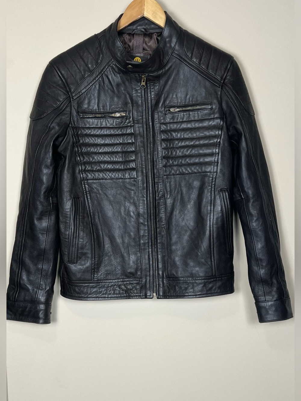 Pakistan Leather House Black Quilted Moto Leather Jacket Men’s Size Medium